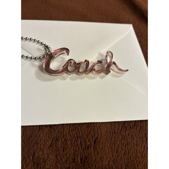 Coach Rosegold Pink Script Plastic Key Fob Bag Charm Keychain Hang Tag - Picture 1 of 5